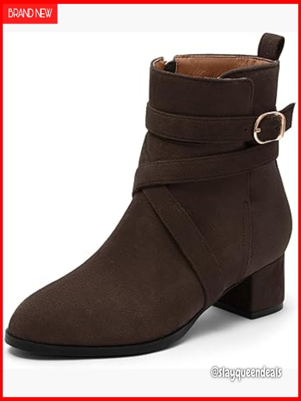 Synthetic Ankle Boots with Adjustable Strap, Chunky Heel, Round Toe